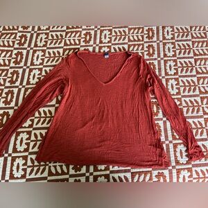 Old Navy Red Long Sleeve Relaxed Ribbed Blouse